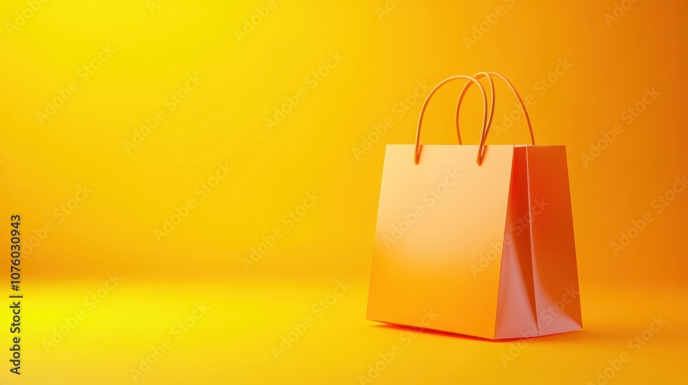 Orange Shopping Bag on Yellow Background Orange Shopping Bag on Yellow Background