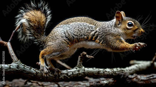 Squirrel in Mid-Jump on a Branch photo