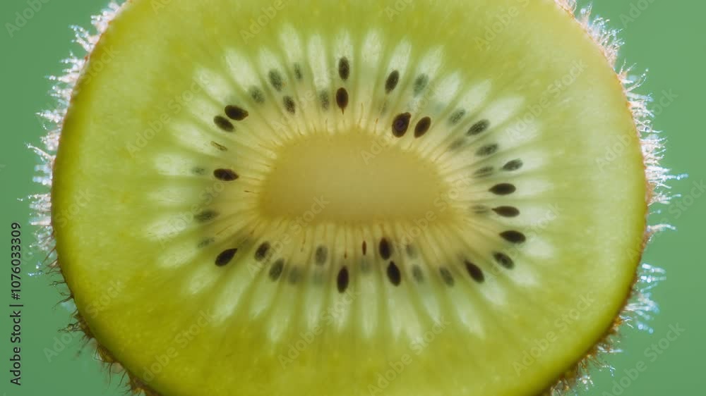Macro close up of a kiwi slice. Abstract fruit background. Slow motion. Macro close up of a kiwi slice. Abstract fruit background. Slow motion.