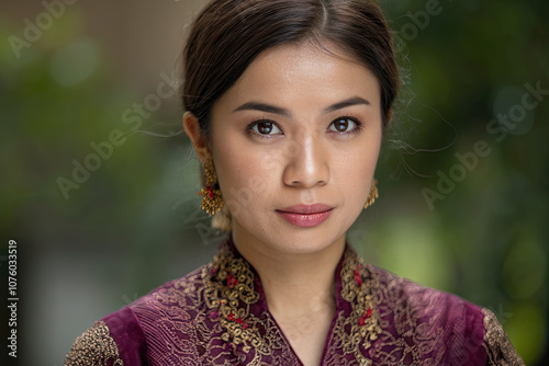 Portrait of an Indonesian woman in kebaya dress, Indonesia photo