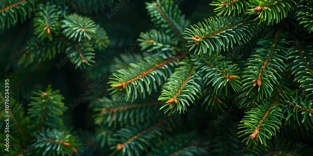 Beautiful Christmas Background with green fir tree brunch close up. Copy space