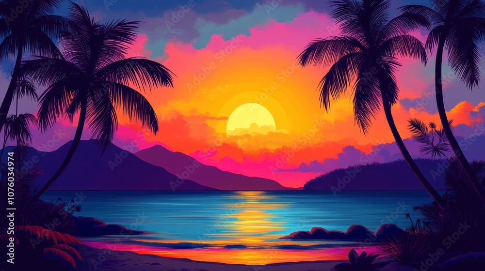 Vibrant Sunset Over Tropical Beach Vibrant Sunset Over Tropical Beach