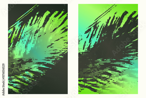 Watercolor or ink strokes in a grunge style banner template. Green grunge design template with strokes. Perfect for adding an edgy and textured look to banners, posters, and creative designs. 