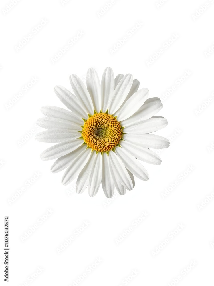 Obraz premium Beautiful daisy flower with white petals and a yellow center isolated on a white background, petal, romance, closeup