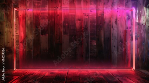 A stark and contemporary contrast is produced by the neon frame on a wooden background with room for neon text.