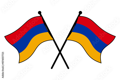 Minimalistic Armenia Flags Crossed on Flagpoles, Vector Design for National Pride, Editable and Scalable EPS Icon, Isolated on White Background