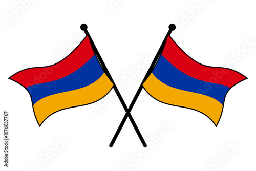 Two Crossed Armenia Flags on Flagpoles, Simple and Iconic Vector Design, National Symbol of Armenian Heritage, Editable and Scalable EPS Graphic Isolated on White Background