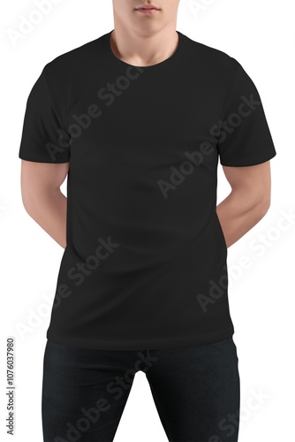 A black t T-shirt mockup in a white background