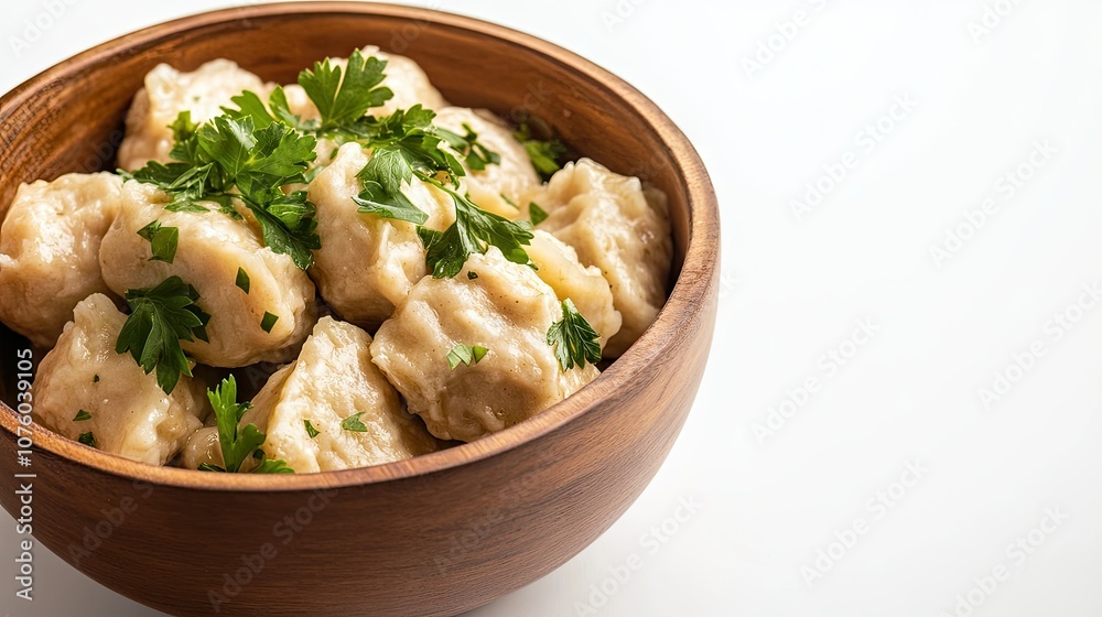 Brown Bowl Filled with Delicious Dumplings Brown Bowl Filled with Delicious Dumplings