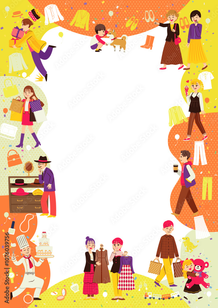 Fototapeta premium ショッピングする人々 フラットデザイン A3 秋