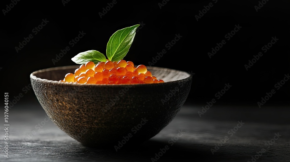 Delicate Salmon Caviar in Rustic Bowl Delicate Salmon Caviar in Rustic Bowl