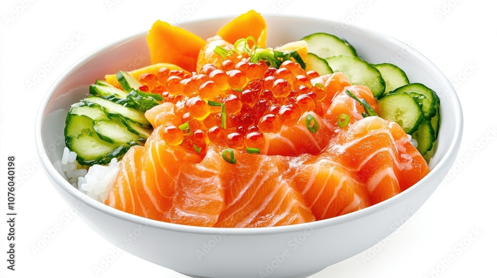 Fresh Salmon Donburi in a Bowl with Vegetables