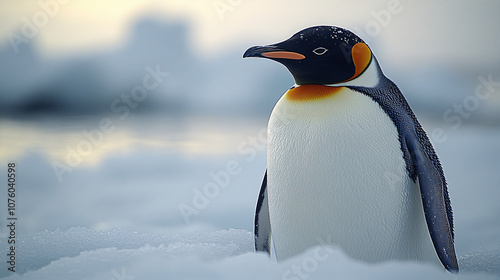 A hyper-realistic rendering of an emperor penguin against a white background, perfect for winter-themed designs, wildlife showcases, or educational materials. photo