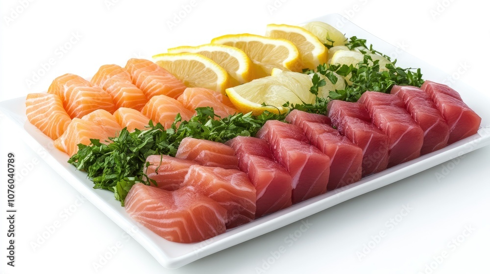 Fresh Sashimi Assortment with Lemon and Herbs Fresh Sashimi Assortment with Lemon and Herbs