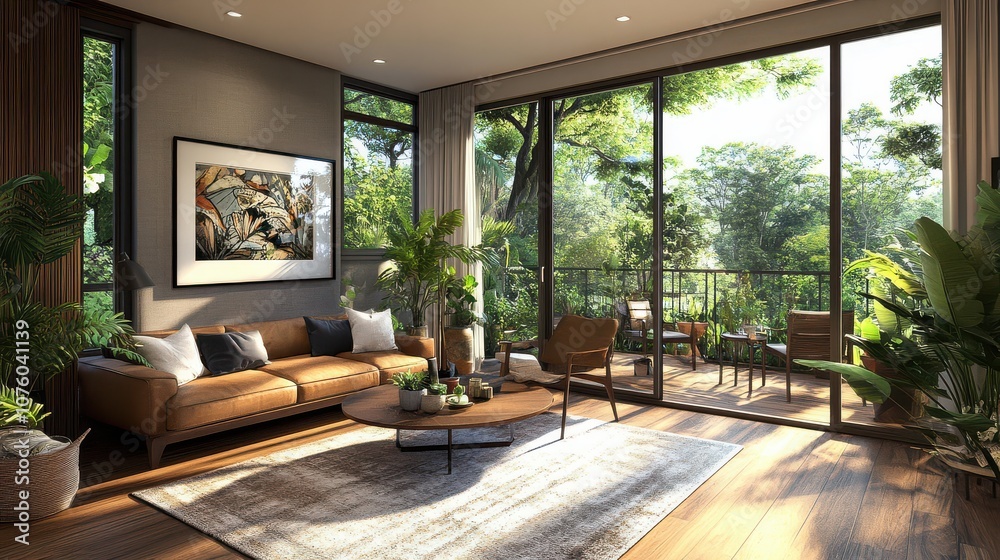 Cozy Living Room with Natural Light and Indoor Plants Cozy Living Room with Natural Light and Indoor Plants