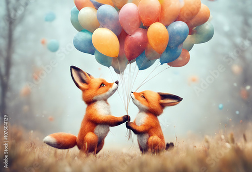 bird party children invitation balloons rabbit background illustration watercolor childcarecenter shower balloon baby hare cloud decoration graphic fly love sweet print animal texture style vintage  photo
