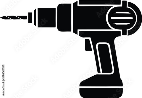 Electric drill machine silhouette, drill silhouette, Drill icon vector black