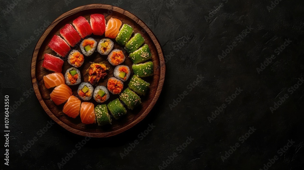 Stylish Sushi Platter with Vibrant Colors and Textures Stylish Sushi Platter with Vibrant Colors and Textures