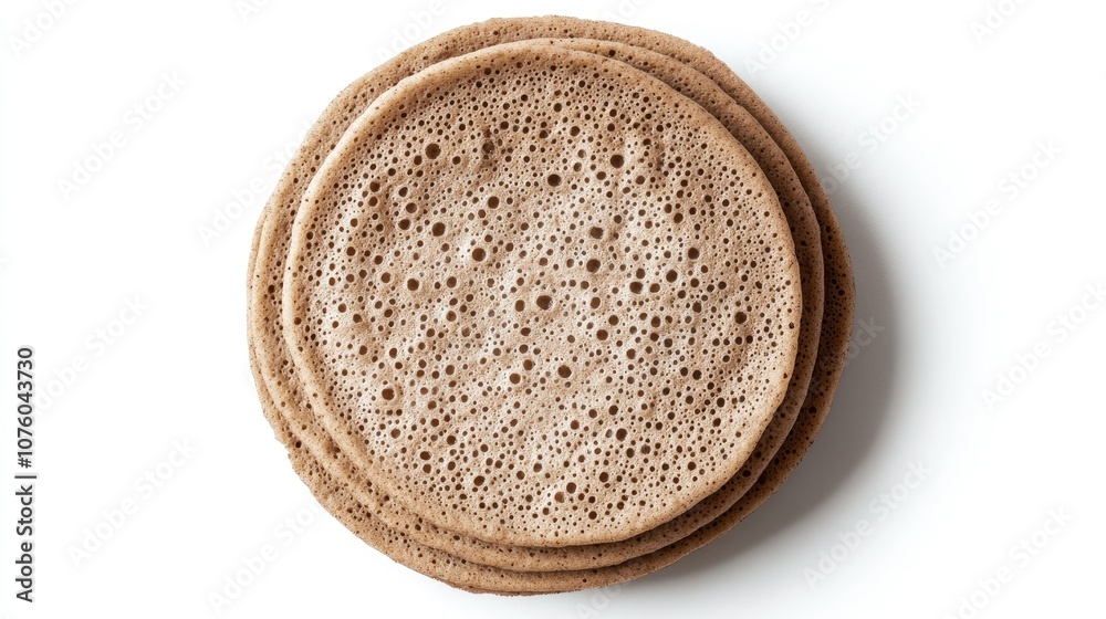 Close-Up of Stack of Injera Breads on White Background Close-Up of Stack of Injera Breads on White Background