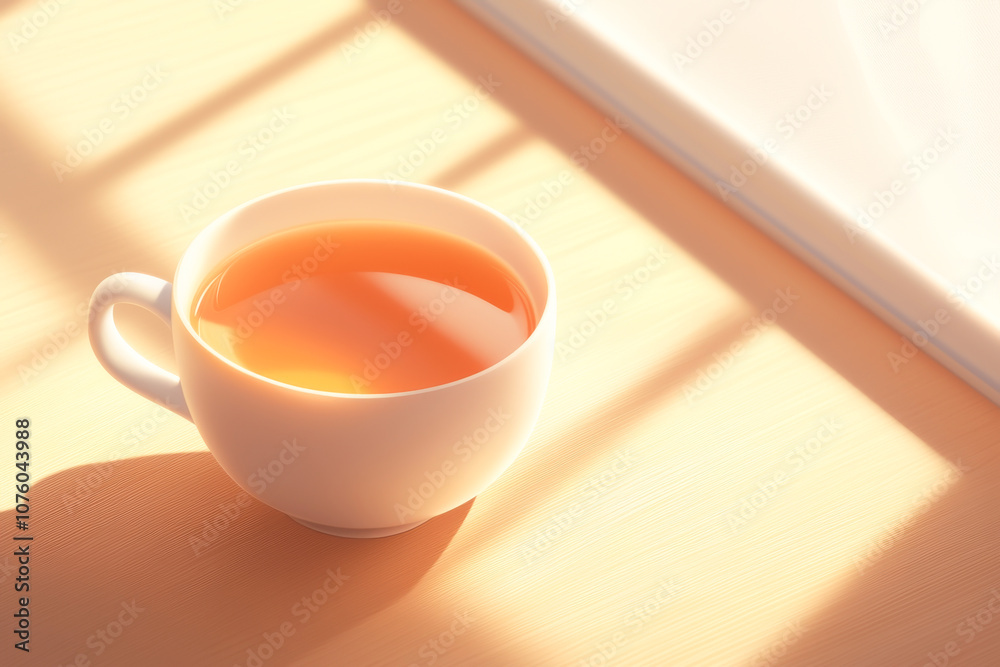 A warm cup of tea sitting on a wooden table, illuminated by soft natural light. A warm cup of tea sitting on a wooden table, illuminated by soft natural light.