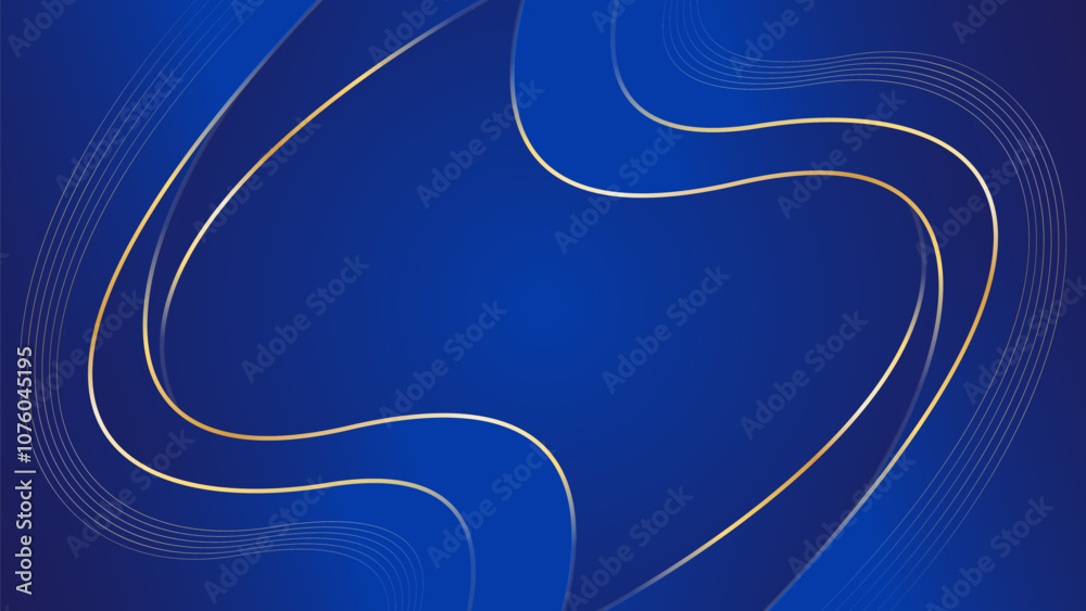 Elegant blue luxury wave background with gold lines. Abstract modern ...