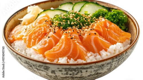 Fresh Salmon Bowl with Vegetables and Rice