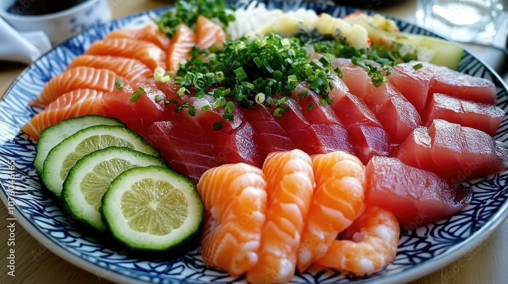 Assorted Vibrant Sashimi on Elegant Plate Assorted Vibrant Sashimi on Elegant Plate