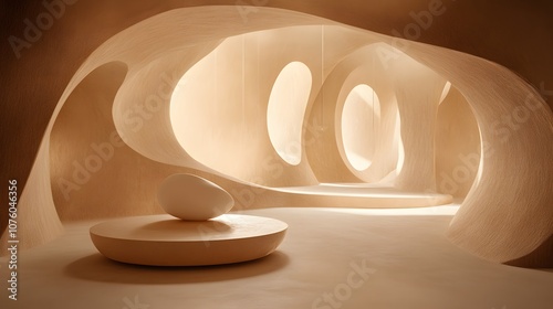 10. A 3D environment with abstract shapes and soft lighting, leaving an empty spot for product placement.