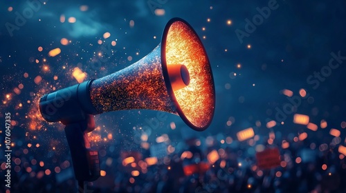 Glowing Megaphone Amplifying the Voice of Justice and in a Peaceful Protest