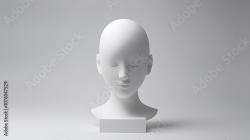 Minimalist white sculpture of a serene female bust