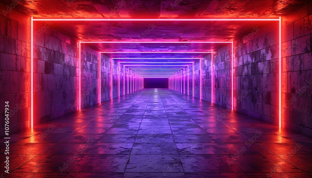 A tunnel illuminated by neon lights A tunnel illuminated by neon lights