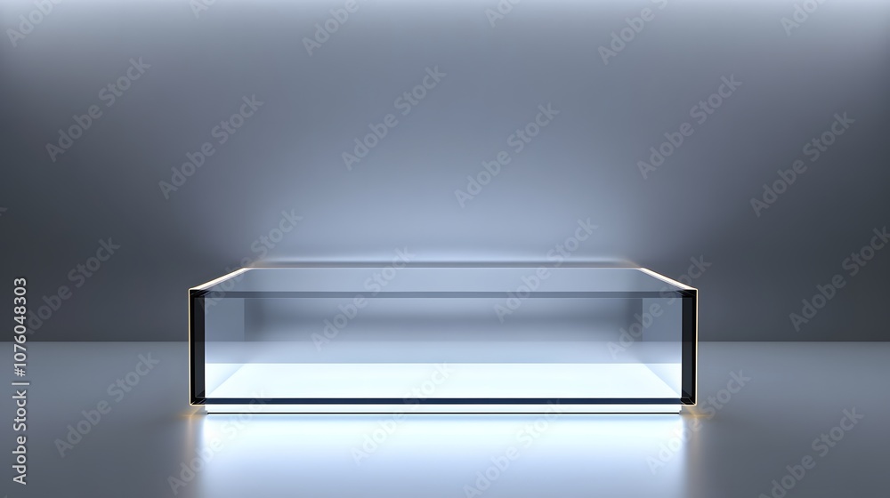16. A modern 3D display with floating glass panels, glowing edges, and a spacious empty center for a product. 16. A modern 3D display with floating glass panels, glowing edges, and a spacious empty center for a product.