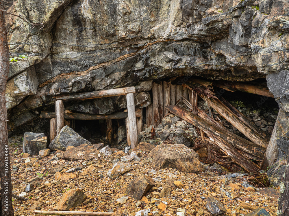 Fototapeta premium Southern Urals, Bashkir State Nature Reserve: abandoned mines for the extraction of chromite ore near Mount Bashart.