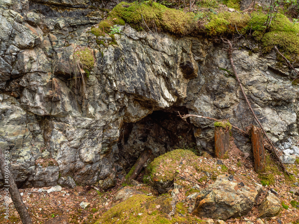 Obraz premium Southern Urals, Bashkir State Nature Reserve: abandoned mines for the extraction of chromite ore near Mount Bashart.