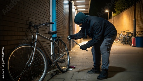 Thief Trying To Break The Bicycle Lock