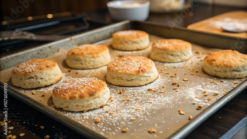 Neatly arranged biscuits on a baking tray