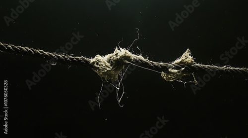 A frayed rope hangs against a dark background, symbolizing fragility and the potential for failure. photo