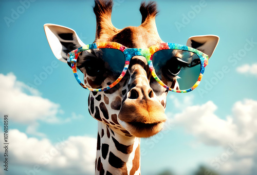 style retro goggles animal design funny drawing  happy nature abstract blob paint cartoon party background graphic giraffe  photo