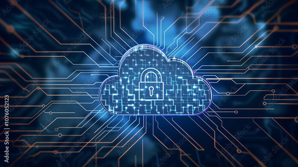 Fototapeta premium Advanced Cybersecurity in Cloud Storage, Protecting Digital Information, Ensuring Data Privacy in Cloud Networks 