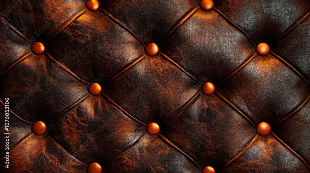 Obraz premium Luxurious brown leather upholstery with orange luminous buttons, showcasing modern design. texture and color create inviting atmosphere