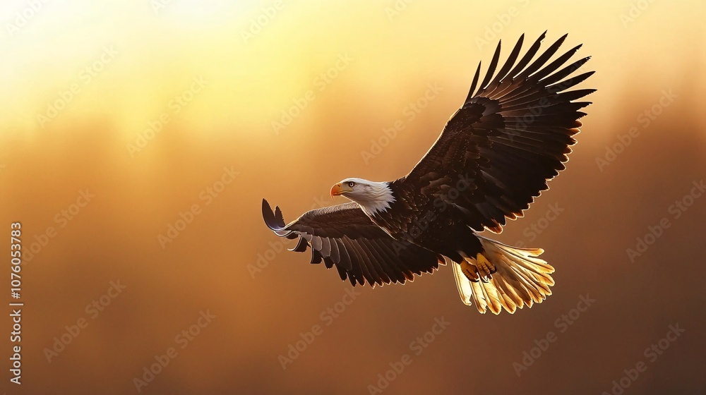 custom made wallpaper toronto digitalMajestic American Bald Eagle in Flight Over Flowing River: A Graceful Display of Nature's Beauty and Freedom at Sunrise