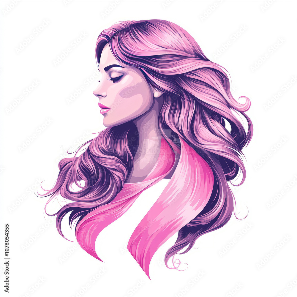 A pink ribbon in the shape of a woman's hair, a vector logo design for cancer awareness on a white background. A pink ribbon in the shape of a woman's hair, a vector logo design for cancer awareness on a white background.