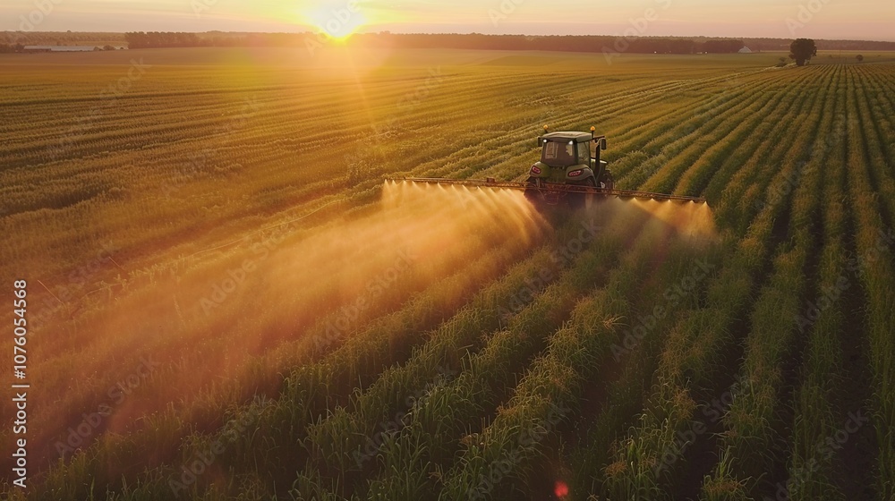 Tractor Spraying Crops at Sunset Tractor Spraying Crops at Sunset