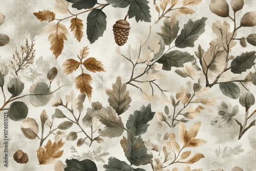 Woodland Pattern with Oak Leaves and Acorns photo