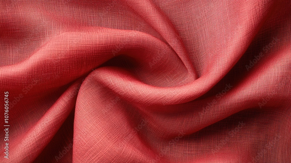 Close-Up View of Soft Textured Coral Fabric with Beautiful Draping and Flowing Waves Ideal for Fashion, Design, and Textile Applications Close-Up View of Soft Textured Coral Fabric with Beautiful Draping and Flowing Waves Ideal for Fashion, Design, and Textile Applications