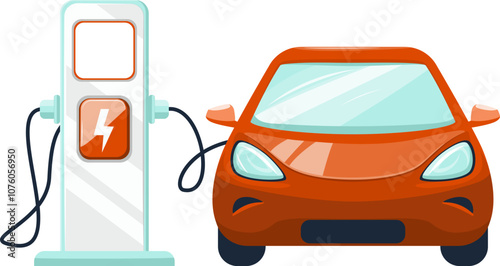 Modern electric car and charging station. Electric vehicle charging station with car.