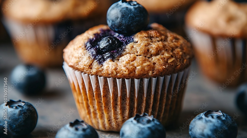 Freshly Baked Whole Wheat Blueberry Muffins with Soft and Hearty Texture