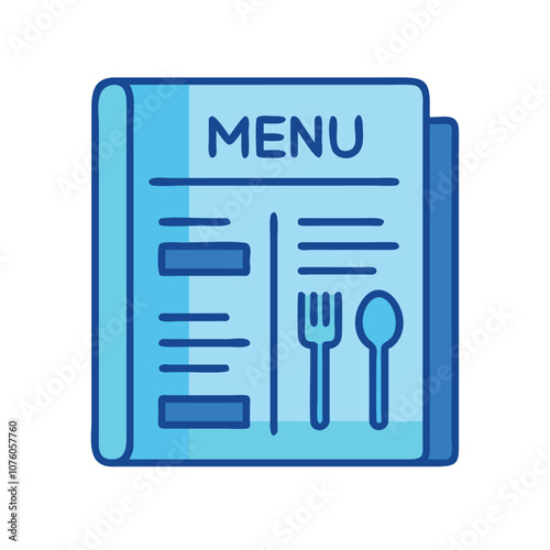 Restaurant menu icon with spoon and fork, Vector illustration of a restaurant menu featuring a spoon and fork design, representing dining options and food services.
