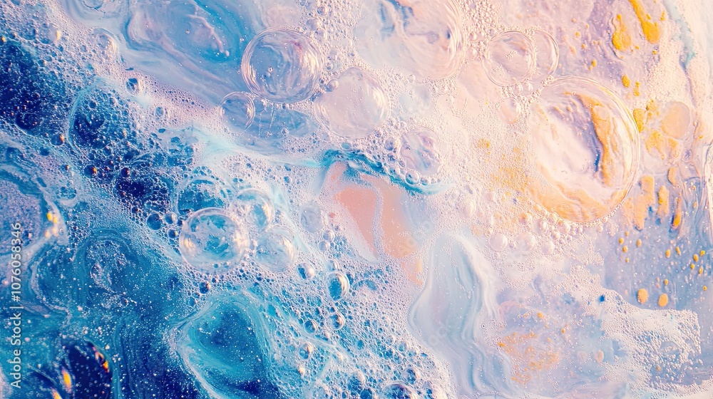 Naklejka premium Dreamy pastel soap bubbles create an abstract and textured background.
