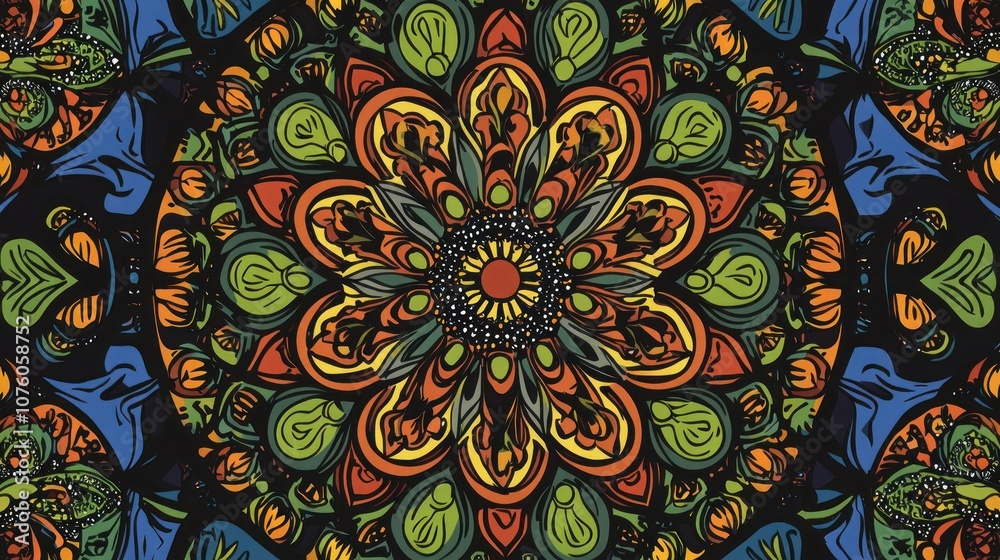 A vibrant mandala design featuring intricate patterns and bold colors. A vibrant mandala design featuring intricate patterns and bold colors.